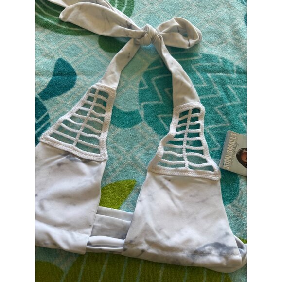 Joan Smalls Smart & Sexy White Marble Bikini Top Size XS Crochet Halter Tie NWT - Picture 2 of 7
